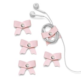 SenseAGE SenseAGE 5 Pack Cord Organizer, Bow Cord Keeper, Cable Organizer USB holder, Leather Cable Management, Cable Straps, Earphone winder, Storage Straps for Electronics, Earbuds, Small, Pink