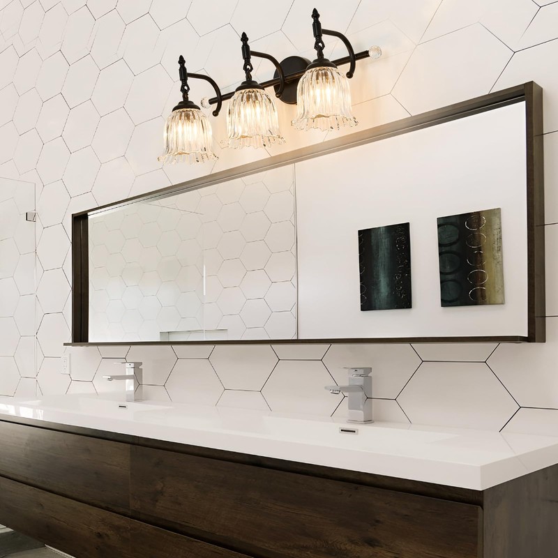 CVKASH 3-Light Bathroom Vanity Light Fixtures Over Mirror,Black Modern Vanity