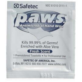 Paws Antimicrobial Disinfectant Hand Wipe 100/box by Safetec