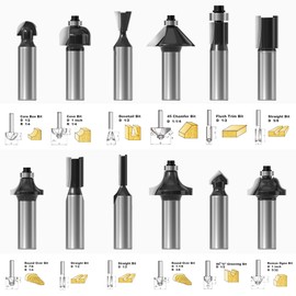 FivePears Tungsten Carbide Router Bits - 12 Piece Router Bit Set with 1/2-Inch Shank for Doors,Tables,Shelves,Cabinets,DIY Woodwork