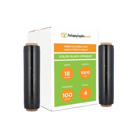 PSBM Black Stretch Wrap, 4 Pack, 18 Inch x 1000 Feet, 100 Gauge, Dark/Opaque Hand Stretch Film Rolls for Packaging Moving Packing Pallets