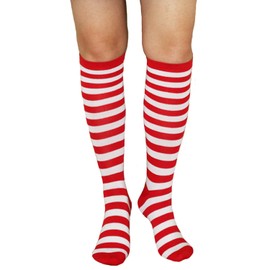 Benefeet Sox - Calcetines altos a rayas para mujer con diseño de rayas divertidas y coloridas para niñas, calcetines de tubo, raya roja y blanca, One Size