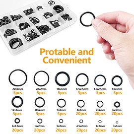 Gvolatee 225 Piece Sealing Rings Set Black, 18 Sizes O-Ring Assortment, Rubber Washer O Ring Assortment Seal Set, O-Ring Seals Made of NBR for Sanitary, Syphon, Sodastream and Cistern