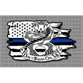 Police Thin Blue Line Tread On Me Gadsden Rattlesnake American Flag Sticker Decal (5"x8")