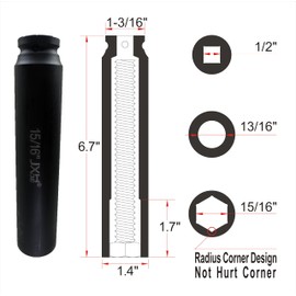 Heavy Duty 1/2" Drive 15/16" x 6.7" Long Truck Cage Bolt Socket, Extra Long Deep, Spring Brakes Bolts Socket, One-Piece Forged Not-Welded, Heat Treated Cr-Mo Alloy Steel, 6-Point