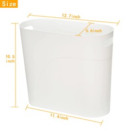 LOSYHU 2 Pack Small Narrow Trash Can with Handles 3.2 Gallon/12 L White Slim Waste Basket Office Narrow Garbage Bin Slim Garbage Container Bin Fits Bathroom, Under Desk, Home