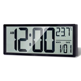Maxstar Large Digital Wall Clock, 16" Digital Clock Battery Operated with Date and Temperature, 12/24H, Seconds, Alarm, DST, Desktop/Wall Mounted for Home, Office, Bedroom(Black)