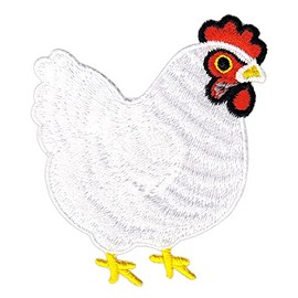 Chicken White Hen Patch Iron On or Sew On Iron-On Patch for Clothes Embroidered Iron On Patch Applique Bird Farm Patch Size 5.6 x 6.8 cm