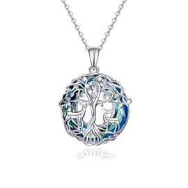 Deer Necklace Tree of Life Crystal 925 Sterling Silver Pendant Necklace Family Tree Jewellery Gift for Mother Women Sister Daughter