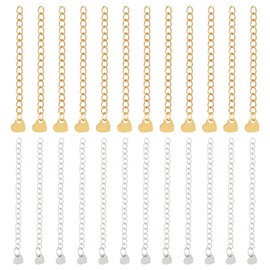 UNICRAFTALE 40Pcs 2 Style 2 Colors 60mm Bracelet Extension Chain 304 Stainless Steel End Chain with Heart Charms Metal Jewelry Extension Chain Charm Chain Extender for Necklace Bracelet Jewelry Making