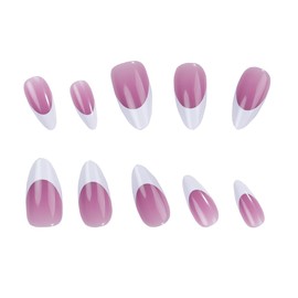 French Tip Press on Nails Short - 30PCS KOROOLE Press on Nails for Women, Short Fake Nails Stick Glue on Nails Almond, Purple Classy Acrylic Artificial Nail Gift for Women-Amethyst Love