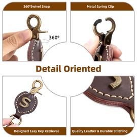 TSUI CHAN Initial Letter Keychain Brown Leather Alphabet Keychain with Easy Clasp, Key Car Key Bag Key Ring for Women Mens
