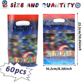 60 Gift Bags Supplies, Kids Party Bags Fillers Fun Party Prefers Birthday Gift Bags School Classroom Rewards for Boys Girls(Superhero)