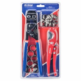 iCRIMP iCRIMP Ratchet PEX Cinch Tool with Removing function for 3/8 to 1-inch Stainless Steel Clamps with 20PCS 1/2-inch and 10PCS 3/4-inch PEX Clamps and Pipe Cutter- All in One