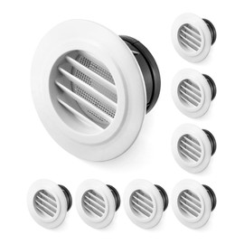 QWORK Air Vent ABS Louver Grille Cover, 8 Pack 4" Round Covers with Built-in Fly Screen Mesh for Bathroom Office Home