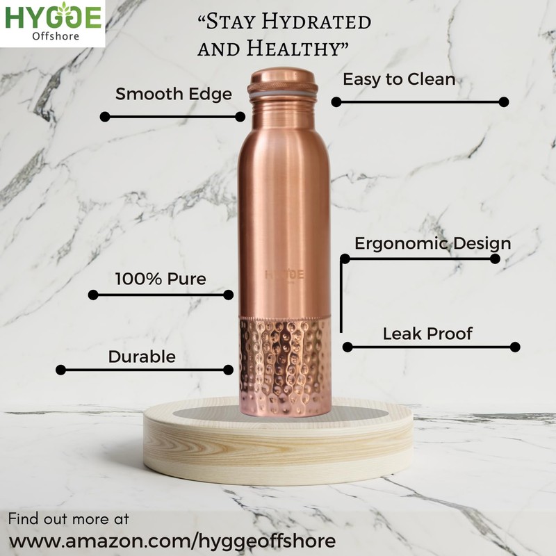 HYGGE 34oz (1L) Pure Copper Water Bottle – Leak-Proof Ayurvedic