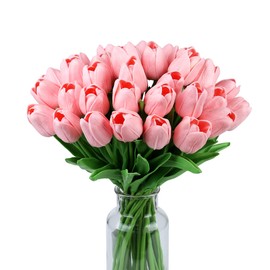 SITUMEIZI 15pcs Pink Tulips Fake Artificial Flowers Real Touch 14" Silk Flower for Home Kitchen Decor Spring Easter Wedding Bouquet Decorations Office Valentine's Day Gifts