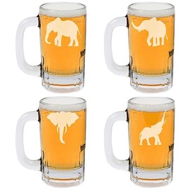 12oz Beer Mug Stein Glass Set of 4 Gift Elephant Collection