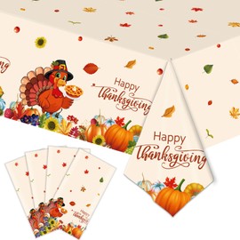 Thanksgiving Tablecloth, 4 Packs Plastic Table Cover for Thanksgiving 54x108 inches Rectangle Fall Table Cloth Disposable Friendsgiving Vinyl Tablecover for Autumn Harvest Thanks Party Decor Supplies