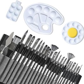 DASKING 28PCS Pinceles de Pintura Acrílica, Kit de Pinceles para Acuarela Profesionales, Acrílica al Óleo, Pinceles Pintura Acrílica Set, Ideal para Artistas, Estudiantes