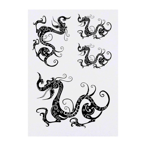 4 x 'Mythical Dragon' Temporary Tattoos - Water Resistant, Skin-Safe,