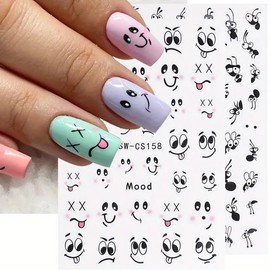 Cute Nail Art Stickers Cute Animals Nail Stickers Black Ants Nail Art Decals for Nail Art Cute Face Expression Nail Decoration Winter Self-Adhesive Nail Art Supplies Accessories 2Pcs