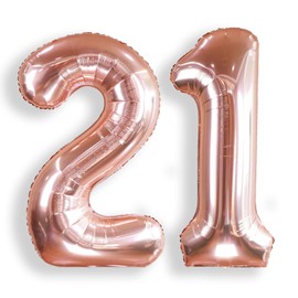 AULE 40 Inch Large 21 Number Balloons Rose Gold Big Foil Number Balloons Giant Helium Happy 21st Birthday Party Decorations for Women Huge Mylar 12 Anniversary Supplies