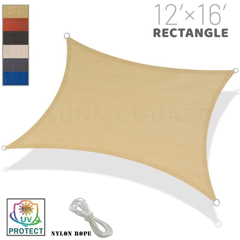 SUNNY GUARD Sun Shade Sail 12'x16' Rectangle Sand UV Block