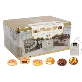 Italian Fine Pastry Cookies Assortment From Verona | Hazelnut Chocolate Milk, Raspberry Cashews Almond, Cream & Shortbread Cocoa Filling | 24.69 Oz Gift Box Tin (Holiday) | Soko Smiles Thank You Tag.