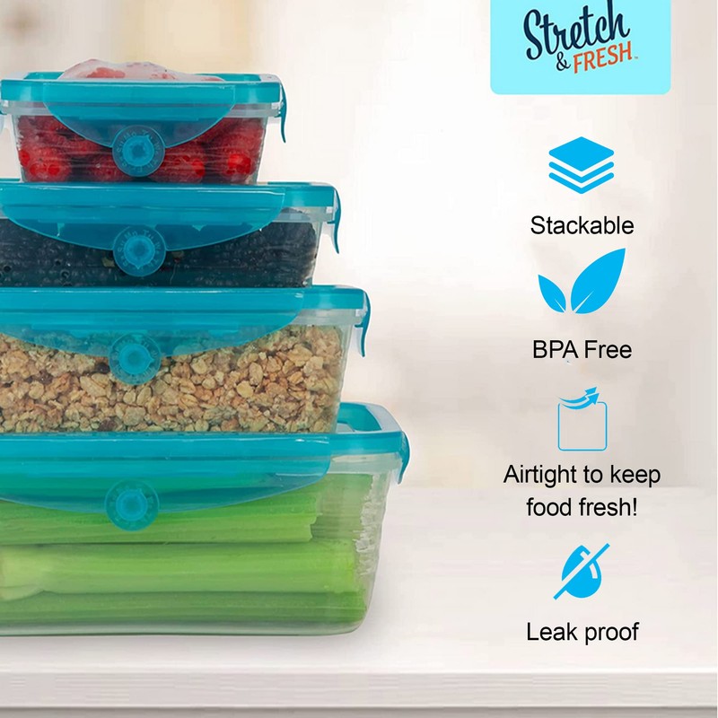 Stretch and Fresh Leak-Proof Food Container Set Stackable, BPA-Free Silicone