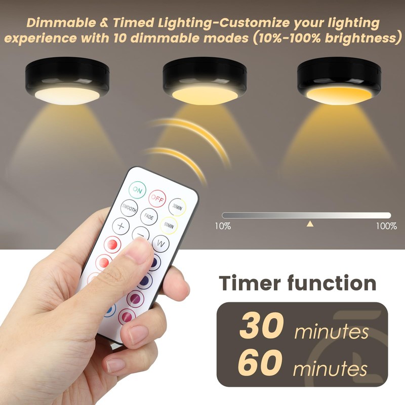 Totahow RGBW Color Changing Puck Lights with Wireless Remote -