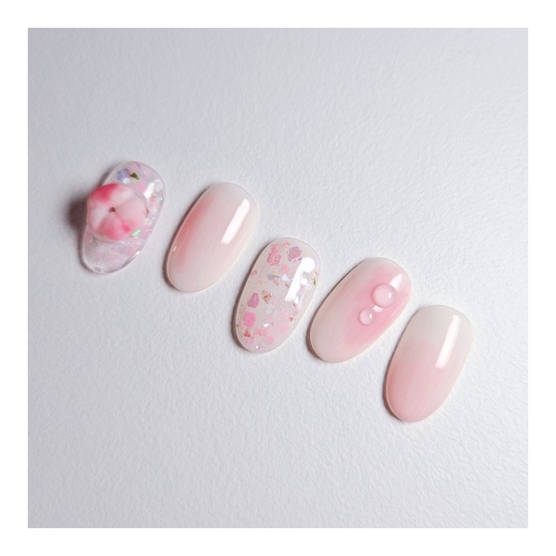 Sweet Peach Handmade Nail Tips Peach Cherry Blossoms - Round