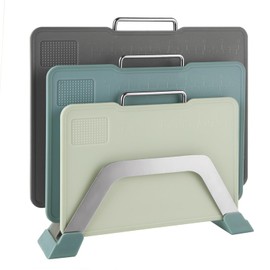 LOPYXBR Set of 3 Plastic Cutting Boards for Kitchen Dishwasher Safe Cutting Board Set with Holder Large Cutting Boards for Kitchen Chopping Board Non Slip Cutting Board with Grinding Area, Measurement