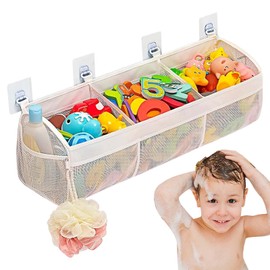 Colexy Badewannenspielzeug Aufbewahrungstasche,Badezimmer Spielzeug Boxen mit 3 Fächern, Badespielzeug-Netz,Badewannenspielzeug Hängeorganizer Tasche, mit 4 Haken, für Badespielzeug Organize