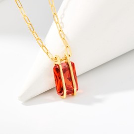 Cicy Bell Womens Pendant Necklace Platinum Plated Cubic Zirconia Rectangular Paperclip Link Chain Adjustable Gifts 17.7'' with 2'' Extender