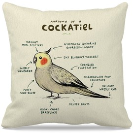 GICHUGI Cockatiel Pillow Covers 18x18 - Cockatiel Owner Gifts for Bird Lovers Women Men, Anatomy of a Cockatiel Pillow Covers, Funny Cute Cockatiel Vintage Decorative Throw Pillow Case