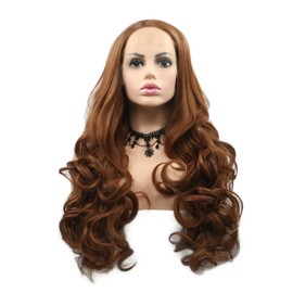 Yina Synthetic Lace Front Wigs Brown Blonde Wig Natural Hairline Long Wavy Heat Resistant Fiber Hand-Tied Invisible Parting, Adjustable Cap for All-Day Comfort (24 Inch, Brown)