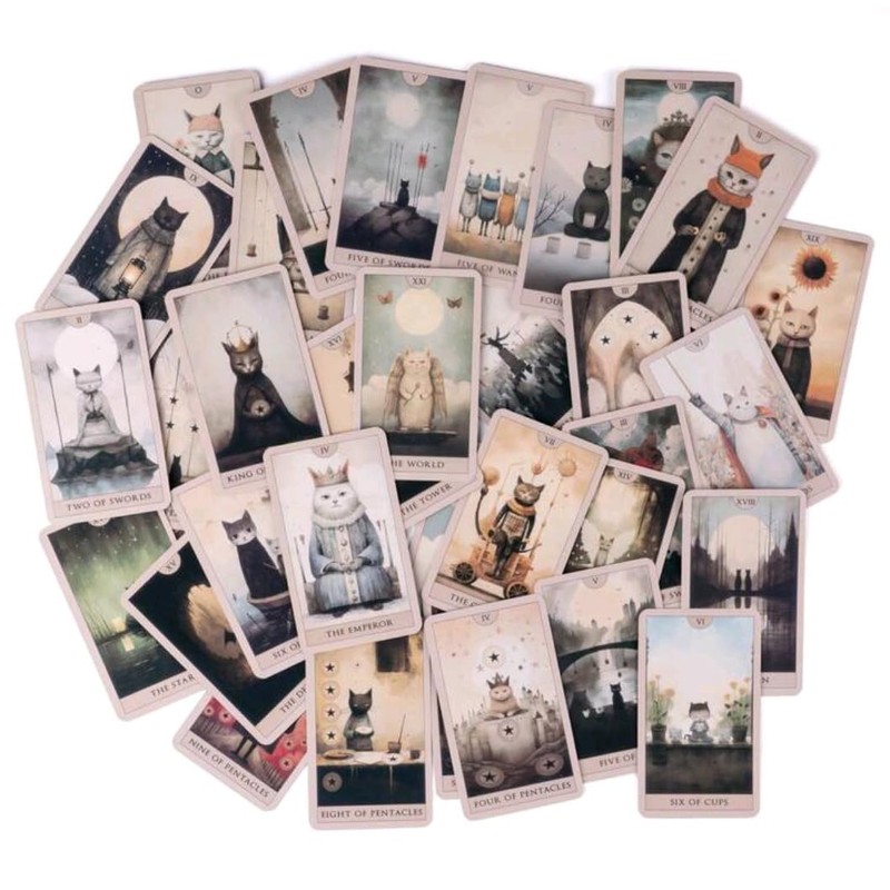 Set of 78 Magical Cat Tarot Cards, Pocket Size 3.5