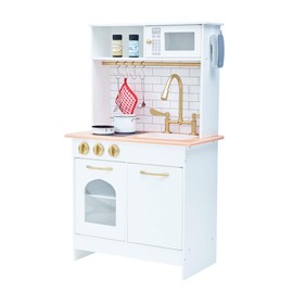 Teamson Kids Wooden Pretend Play Kitchen – Kids Kitchen Set for Toddlers Ages 3-8, Compact Toy Kitchen Playset with Storage and Accessories, Wooden Cooking Set for Kids, Toddler Kitchen Toy, White