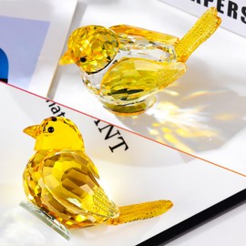 Crystal Yellow Bird Collectible Figurines Gifts for Women Men, Glass Bird Ornaments Table Centerpiece Home Decoration Paperweight Gifts for Animal Lovers