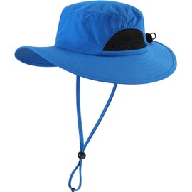 Magracy Kids Wide Brim Qiuck Dry Mesh Sun Hat UV Protection Bucket Hat Adjustable Royal Blue
