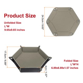 HARFINGTON PU Leather Dice Tray Unisex Valet Tray Folding Hexagon Tray Portable Entryway Table Nightstand Bedside Desk Holder for Key Wallet Watch Coin Jewelry, Gray