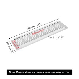 Ventilation Grille Aluminium Ventilation Grille Rectangular for Shoe Cabinet, Bathroom, Kitchen, Living Room, White, 80 mm x 300 mm, Pack of 2