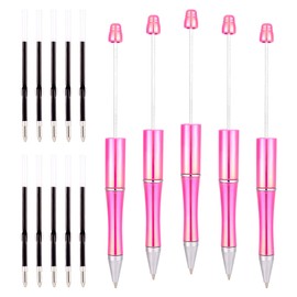 Bestewelry 5 Stück Kunststoff-Kugelschreiber, Perlenstift, schwarze Tinte mit Kunststoff-Kugelschreiberminen für Kugelschreiber, Dekoration, Büro, Schulbedarf, Dunkelrosa