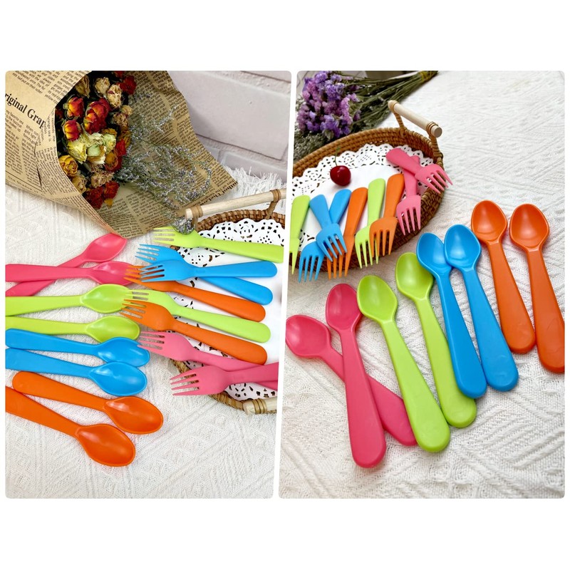 Jawbush 16 Pcs Kids Utensils, Plastic Kids Forks and Spoons,