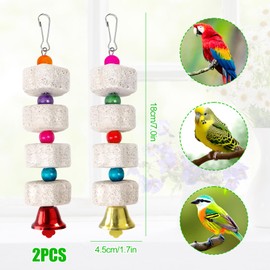Fonyet Pack of 2 Large Parrot Toy Bird Chew Toy Mineral Stone Molar Tooth Toy with Bell, Limestone for Budgies, Macaws, African Grey Cockatoos, Cockatiels