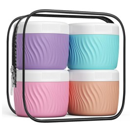 Kuangre Travel Containers for Toiletries, Silicone Cream Jars BPA-Free, TSA Approved 3oz Size Containers, Leak-proof Travel Essentials with Lid for Face Lotion Hand Lotion (4 Pack)