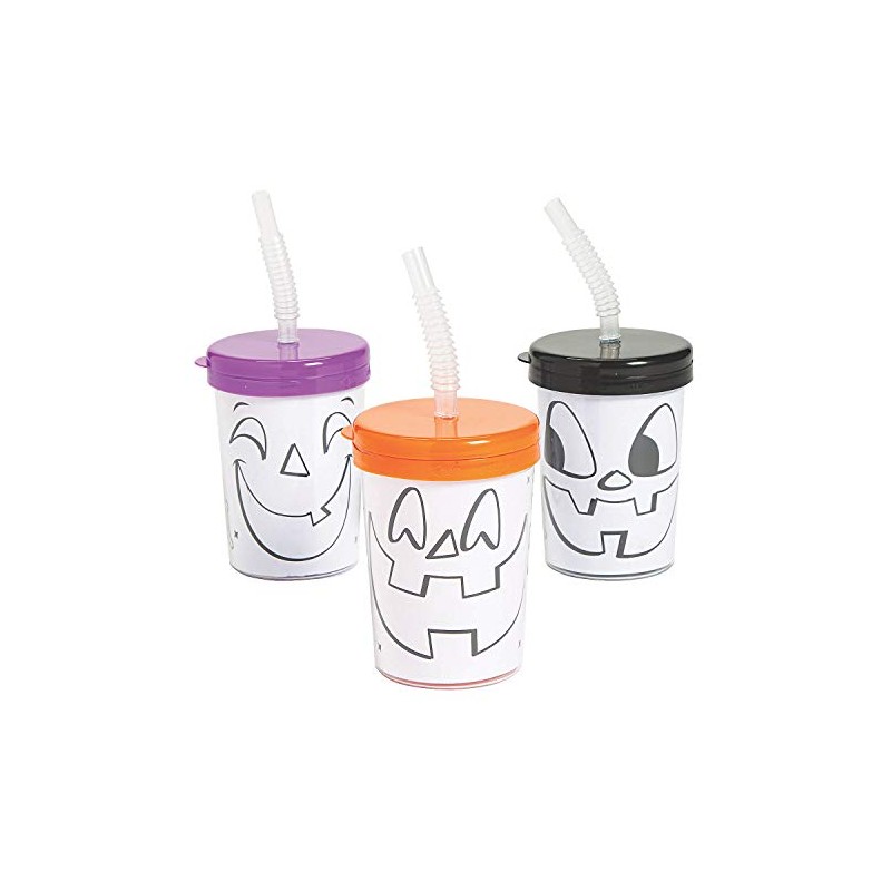 Fun Express 12 Pieces Color Your Own Jack-O'-Lantern Cups with