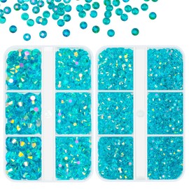 qiipii Transparent Teal Blue AB Resin Rhinestones for Crafting Blue Zircon Flatback Jelly Stones 3mm 4mm 5mm 6mm Diamonds Crystals Gems Charms for Face Eyes Makeup Tumblers Bottles DIY Crafts Clothes