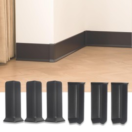 Baseboard Corner Blocks 4inch Height, Self Adhesive 3 Inside + 3 Outside Corners-Connector Between The Cove Base Wall Base Rubber Moulding Trim, Perfect Match for Our S100 Baseboard(Black)